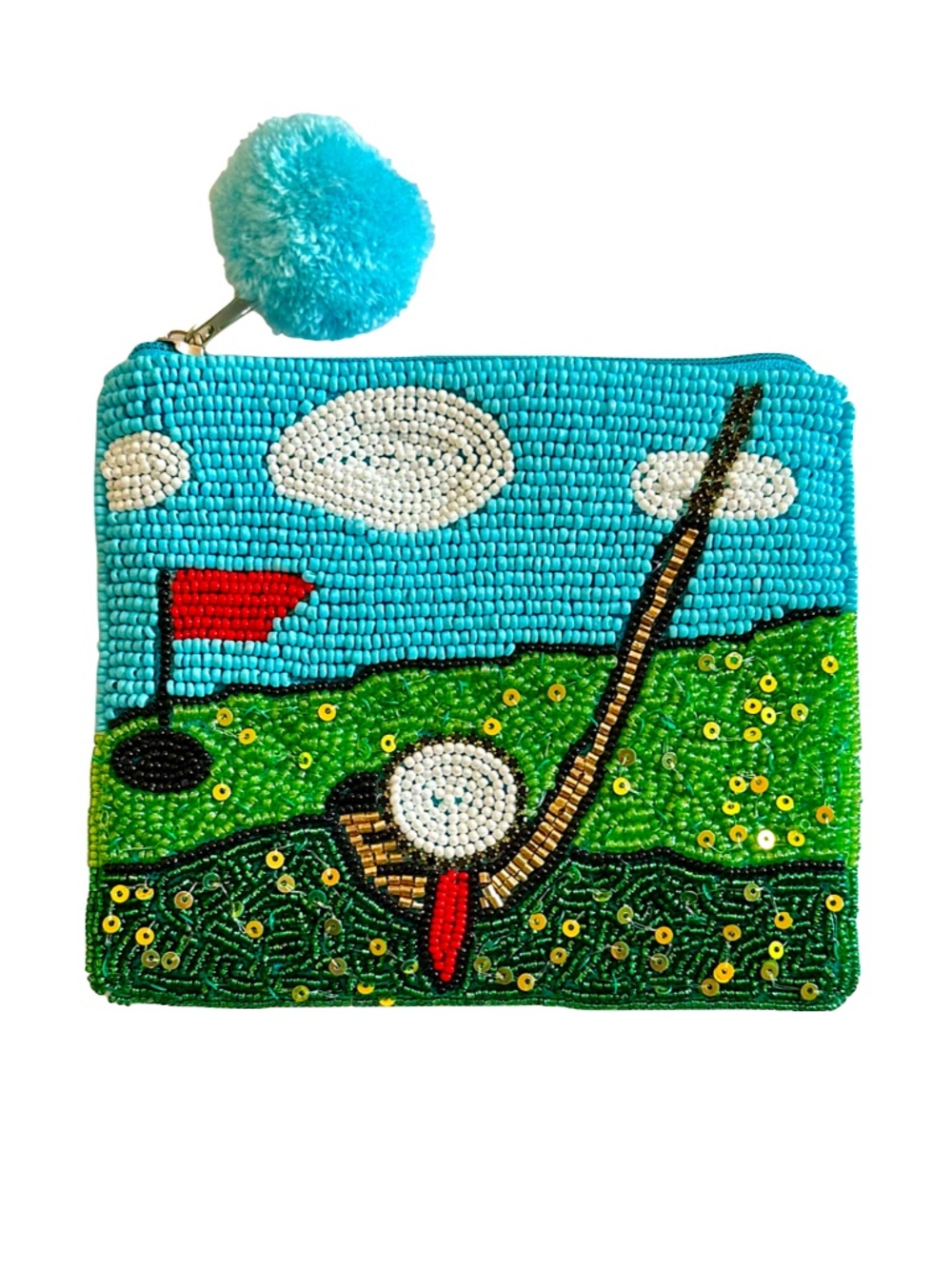 Beaded Golf Coin Purse, Golf Bag Golf Clubs Golf Ball Lily Posh